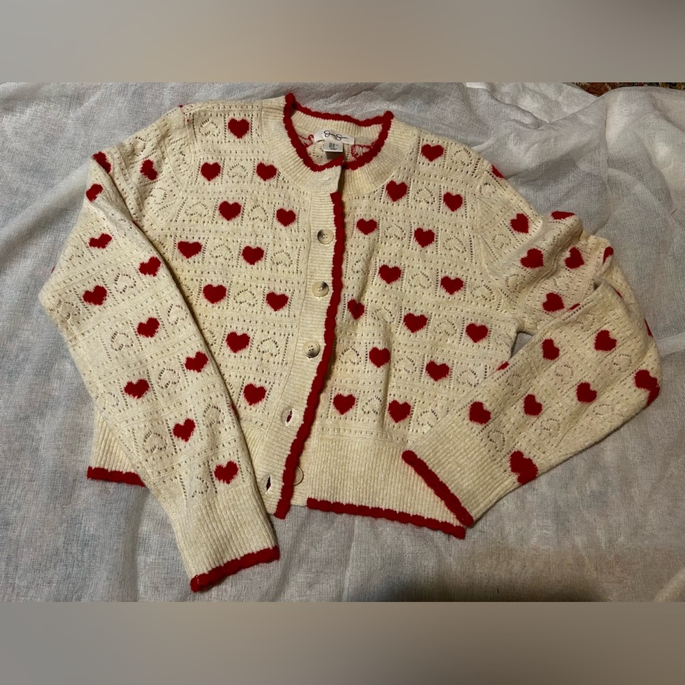 Jessica Simpson Cream Cardigan with Red Hearts